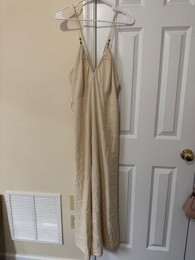 Beaded Strap Beige Dress